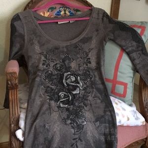 Miss Me 3/4 sleeve shirt with lace and sequins